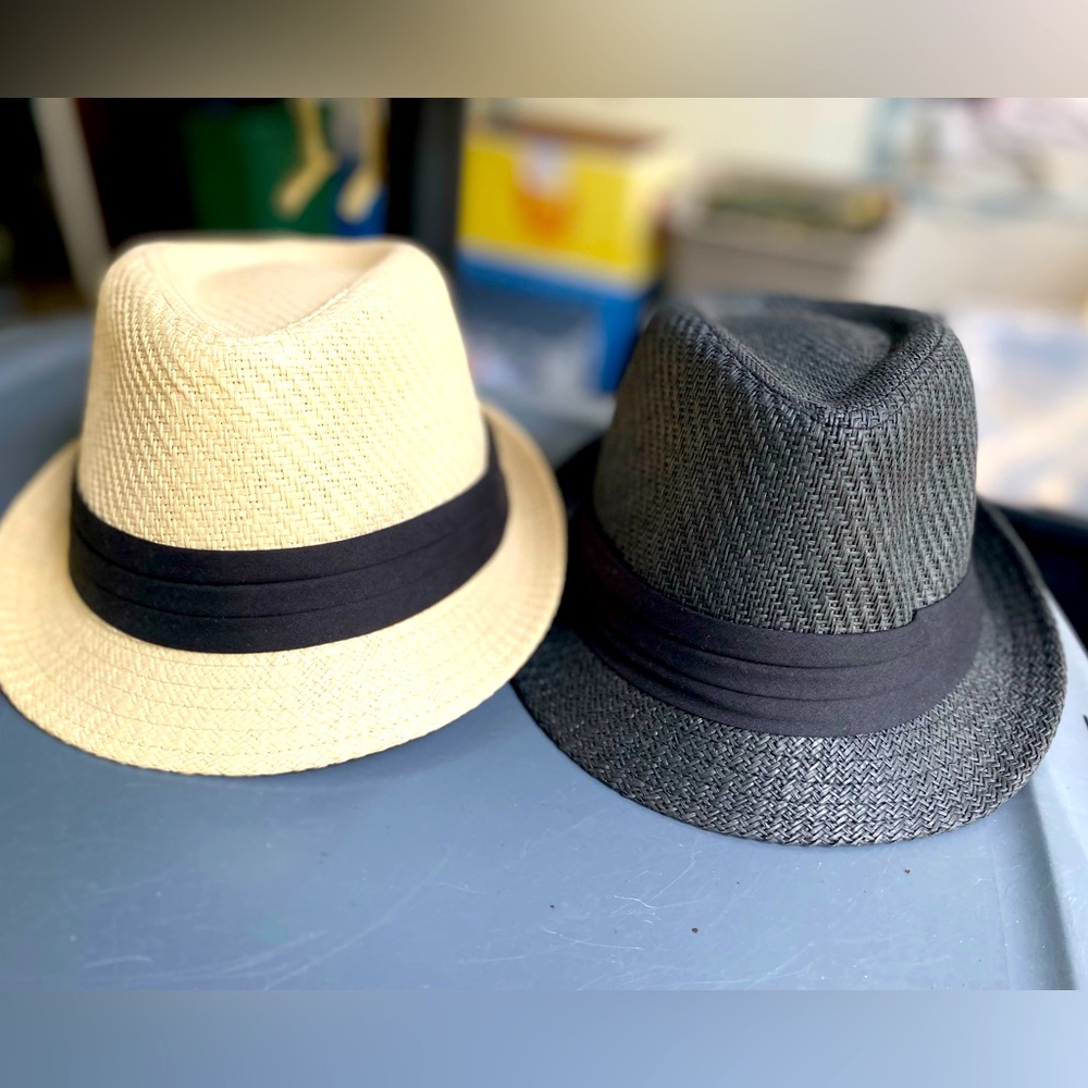 2 Pugs Gear  "Fedora" Paper Straw hat  Unisex color Ivory Black One Size New